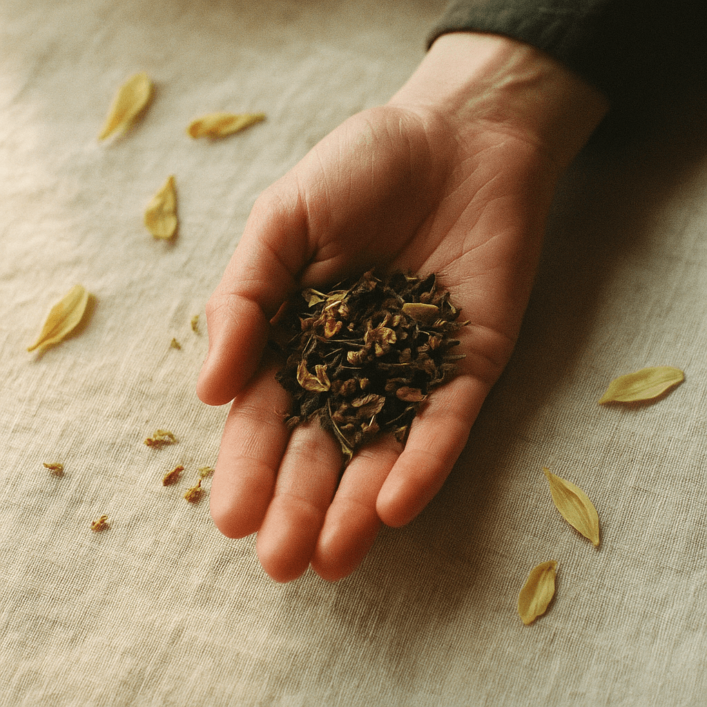 Adeline Yeoh — founding esthetician, hand cradling botanicals